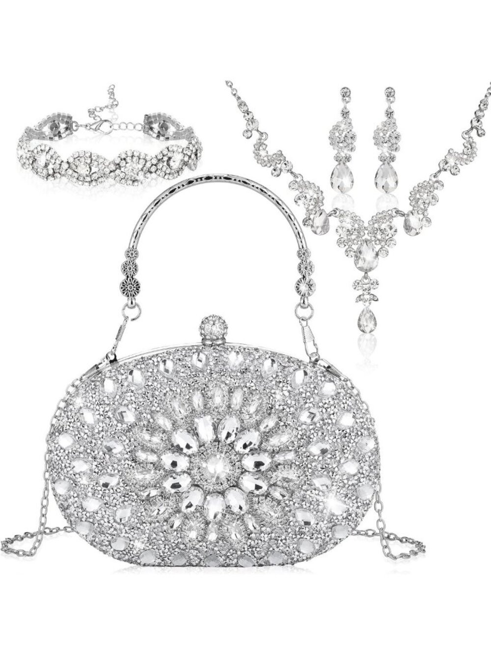 Glamorous 4-Piece Rhinestone Purse & Jewelry Set for Women - Perfect Gift!